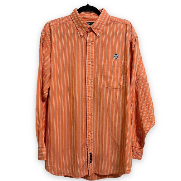 University Of Auburn Long Sleeve Button Down Shirt Crable Sportswear Orange Sz L - Picture 1 of 9